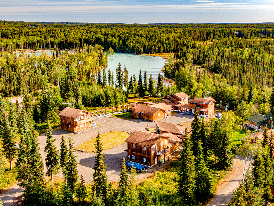Birds Eye view of Anglers Haven Property with Kasilof River in the background